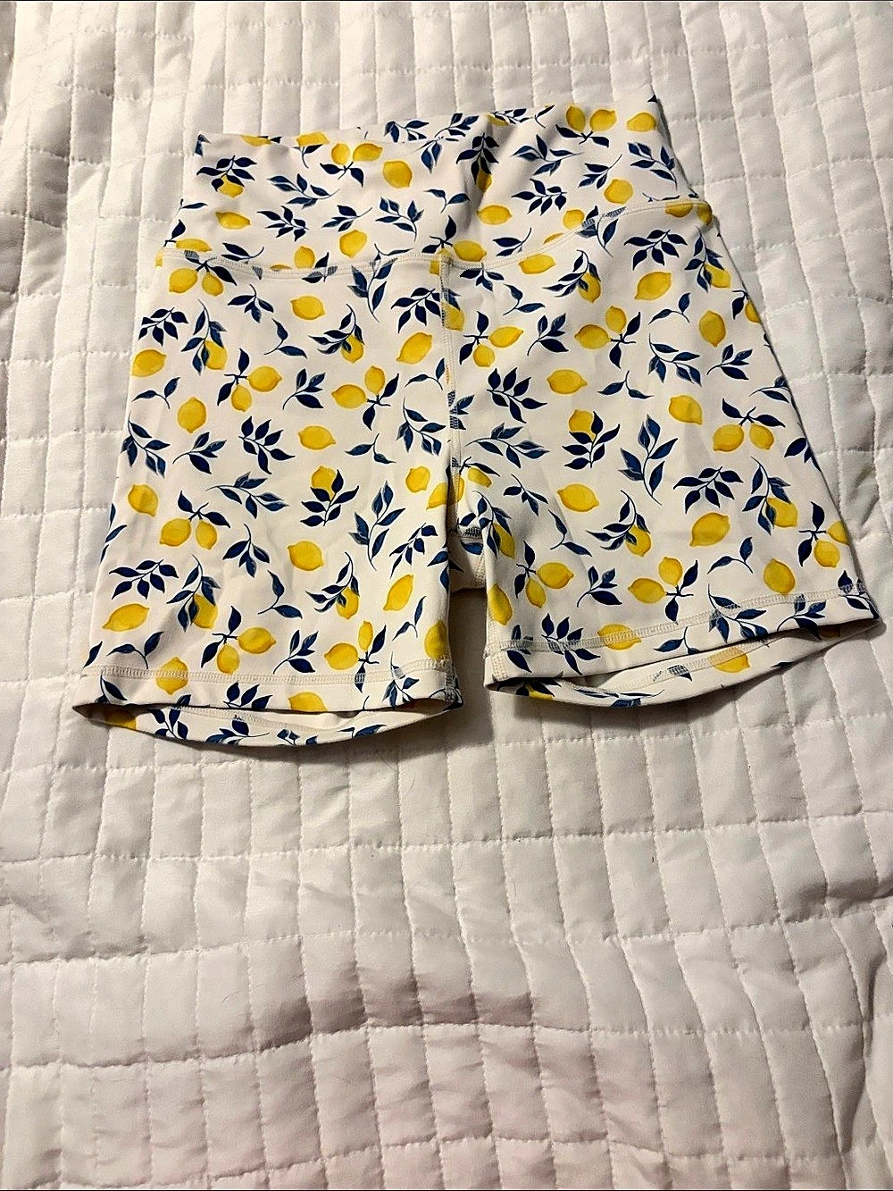 Z Supply Daily Lemon Bike Short Floral High Waist Shorts in White & Blue Size M